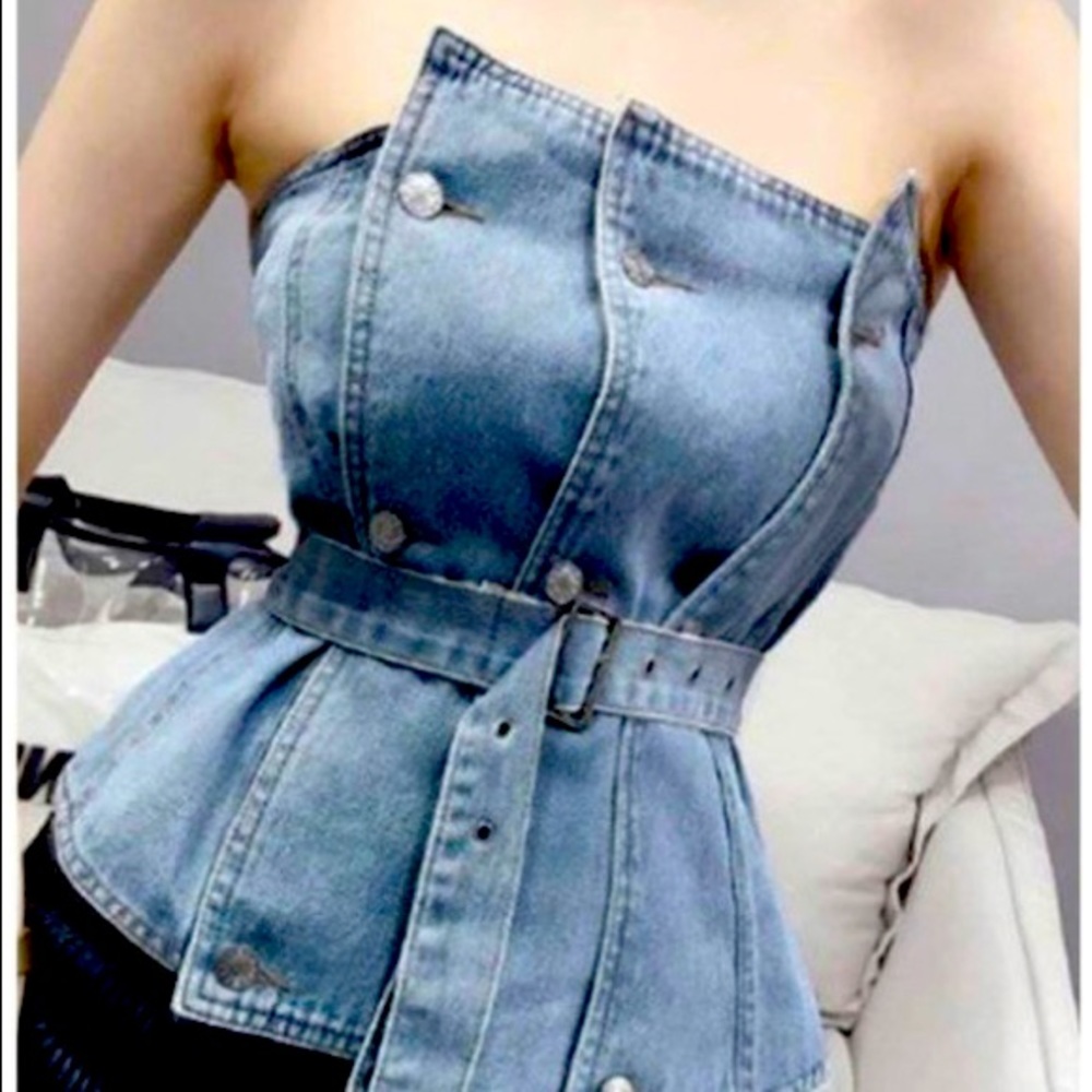 Jean strapless top